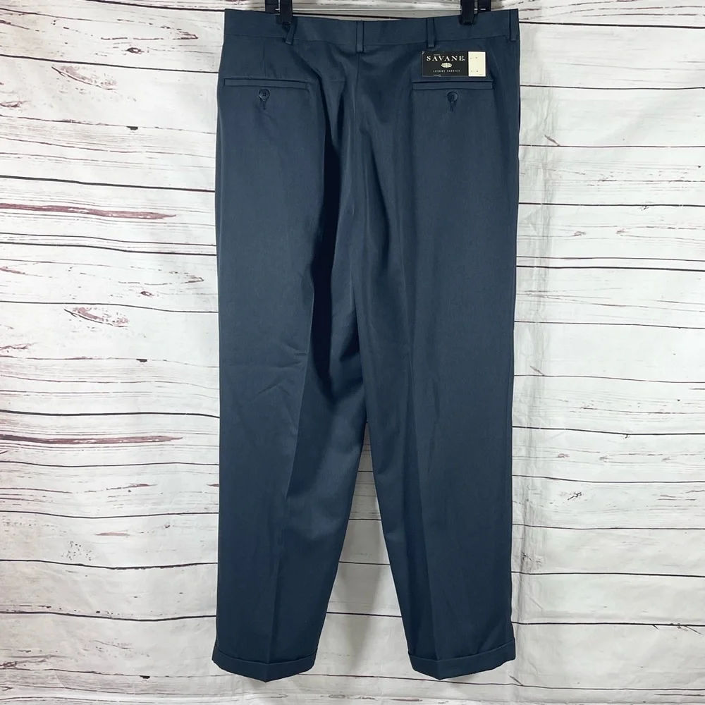 Savane Pants Mens Size 38x32‎ Grayish Blue Pleated Front Dress Pants
